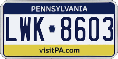 PA license plate LWK8603