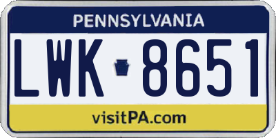 PA license plate LWK8651