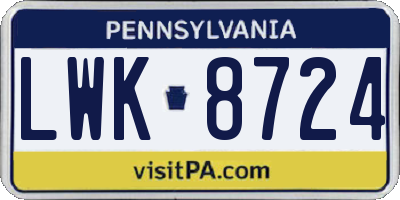 PA license plate LWK8724