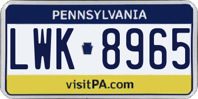 PA license plate LWK8965