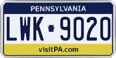 PA license plate LWK9020