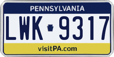 PA license plate LWK9317