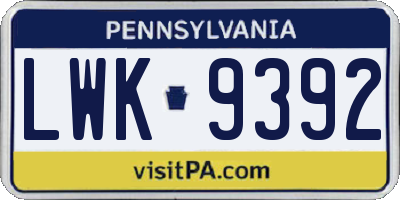 PA license plate LWK9392