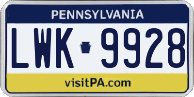 PA license plate LWK9928