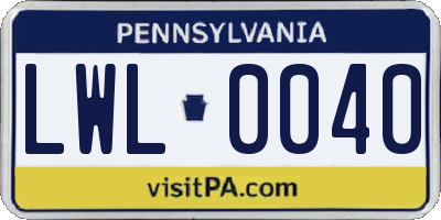PA license plate LWL0040