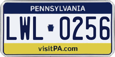 PA license plate LWL0256