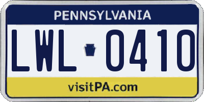 PA license plate LWL0410