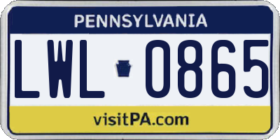 PA license plate LWL0865