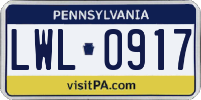 PA license plate LWL0917