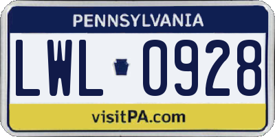PA license plate LWL0928