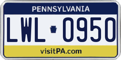 PA license plate LWL0950