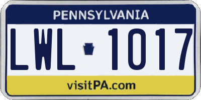PA license plate LWL1017
