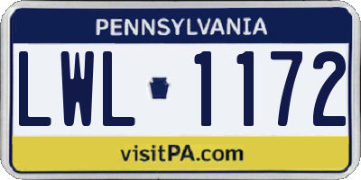 PA license plate LWL1172