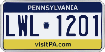 PA license plate LWL1201
