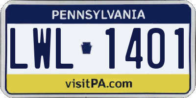 PA license plate LWL1401
