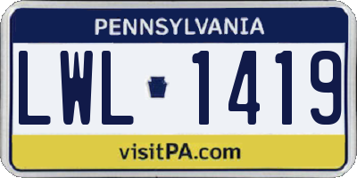 PA license plate LWL1419