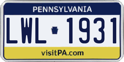 PA license plate LWL1931