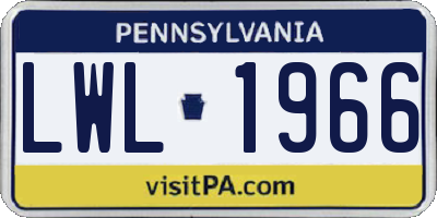 PA license plate LWL1966