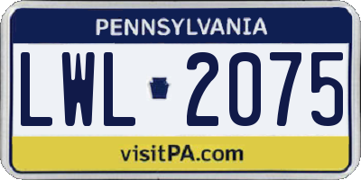 PA license plate LWL2075