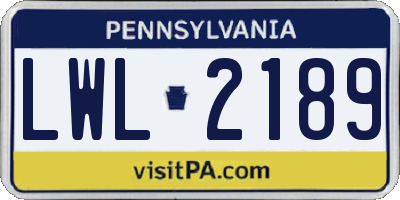 PA license plate LWL2189