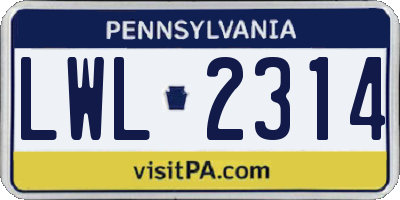 PA license plate LWL2314