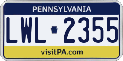 PA license plate LWL2355