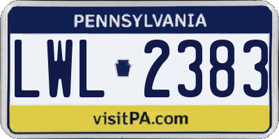 PA license plate LWL2383