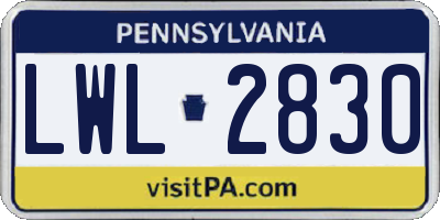 PA license plate LWL2830