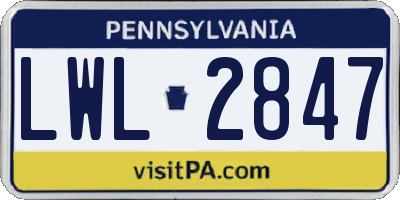 PA license plate LWL2847