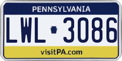 PA license plate LWL3086