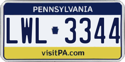 PA license plate LWL3344