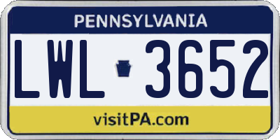 PA license plate LWL3652