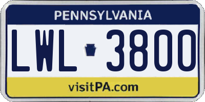 PA license plate LWL3800