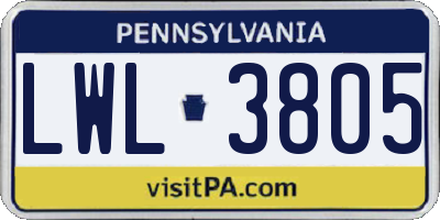 PA license plate LWL3805