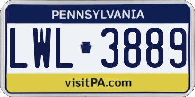 PA license plate LWL3889