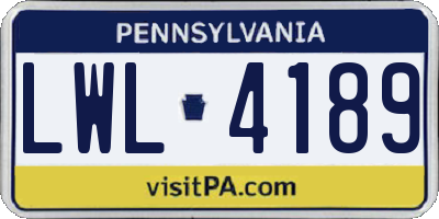 PA license plate LWL4189