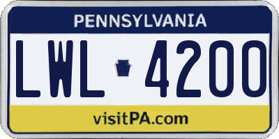 PA license plate LWL4200