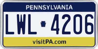 PA license plate LWL4206