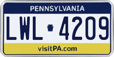 PA license plate LWL4209