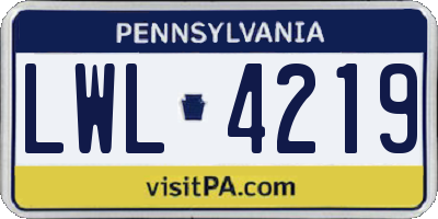 PA license plate LWL4219