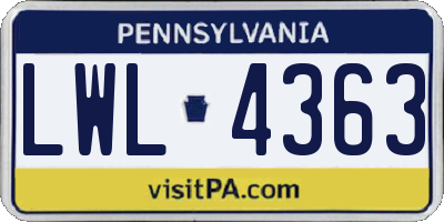 PA license plate LWL4363
