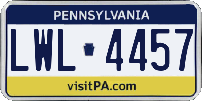 PA license plate LWL4457