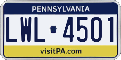 PA license plate LWL4501