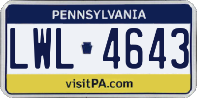 PA license plate LWL4643