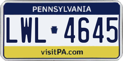 PA license plate LWL4645