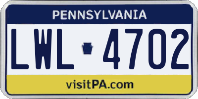 PA license plate LWL4702