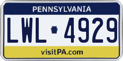PA license plate LWL4929