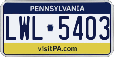 PA license plate LWL5403