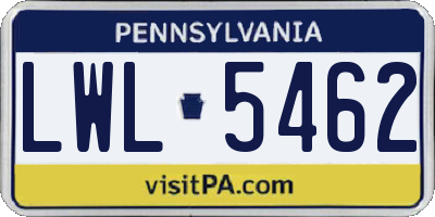 PA license plate LWL5462