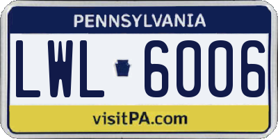 PA license plate LWL6006
